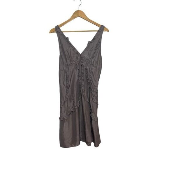 Ilse Jacobsen Hornbaek Women's Ruffle V-Neck Sleeveless Silk Dress Gray Size 38 - Picture 1 of 10